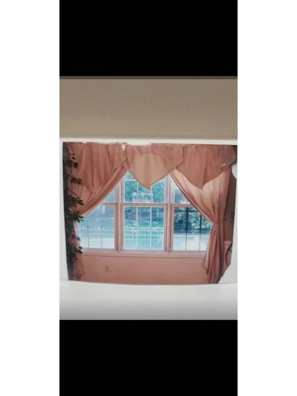 Vintage Beige Corduroy 5 piece Ascot Valance Panels & Double Rod Curtain Set